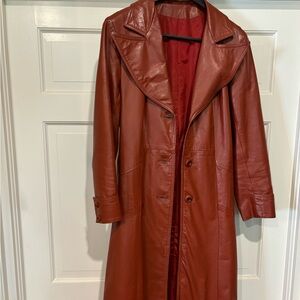Women's Rust Leather Trench Coat